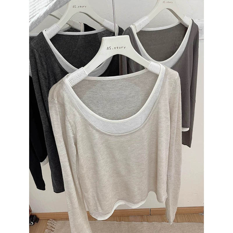 Fake Two Piece Knitted Bottoming Shirt