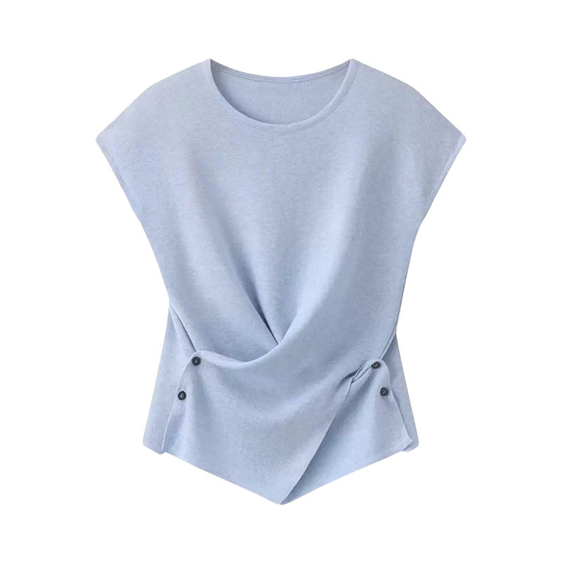 Irregular Round Neck Short-Sleeved Sweater