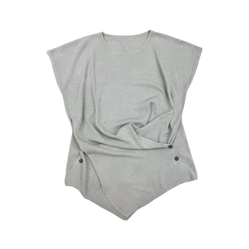 Irregular Round Neck Short-Sleeved Sweater