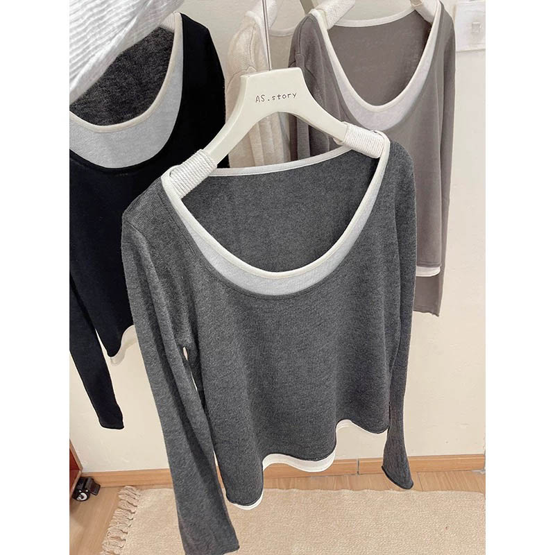 Fake Two Piece Knitted Bottoming Shirt