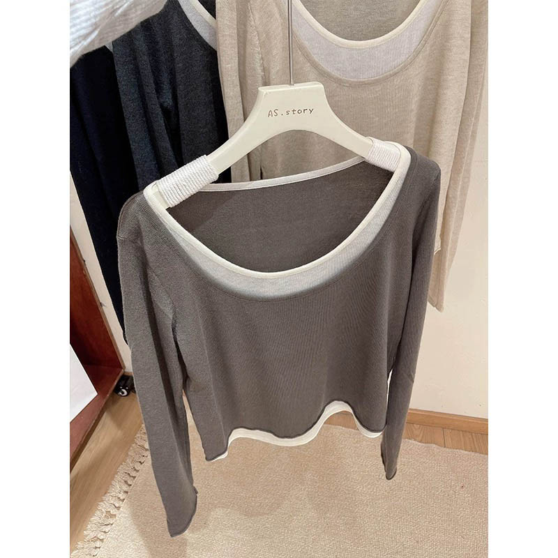 Fake Two Piece Knitted Bottoming Shirt